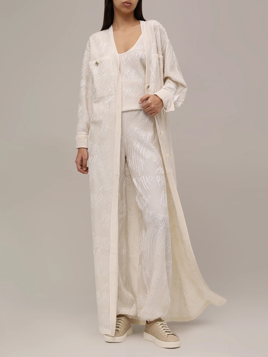 

Джоггеры из хлопка и вискозы, Кремовый, S25-P071-1204-101 Молочный