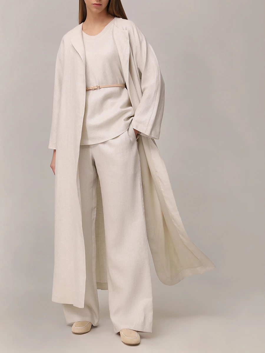 Брюки льняные MANZONI 24 25PM447-TWIL Кремовый  Фото 2