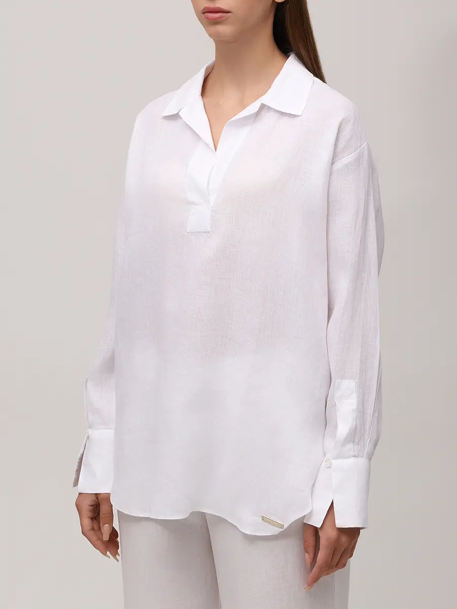 Рубашка льняная MANZONI 24 25PM655-LINF б Белый  Фото 4