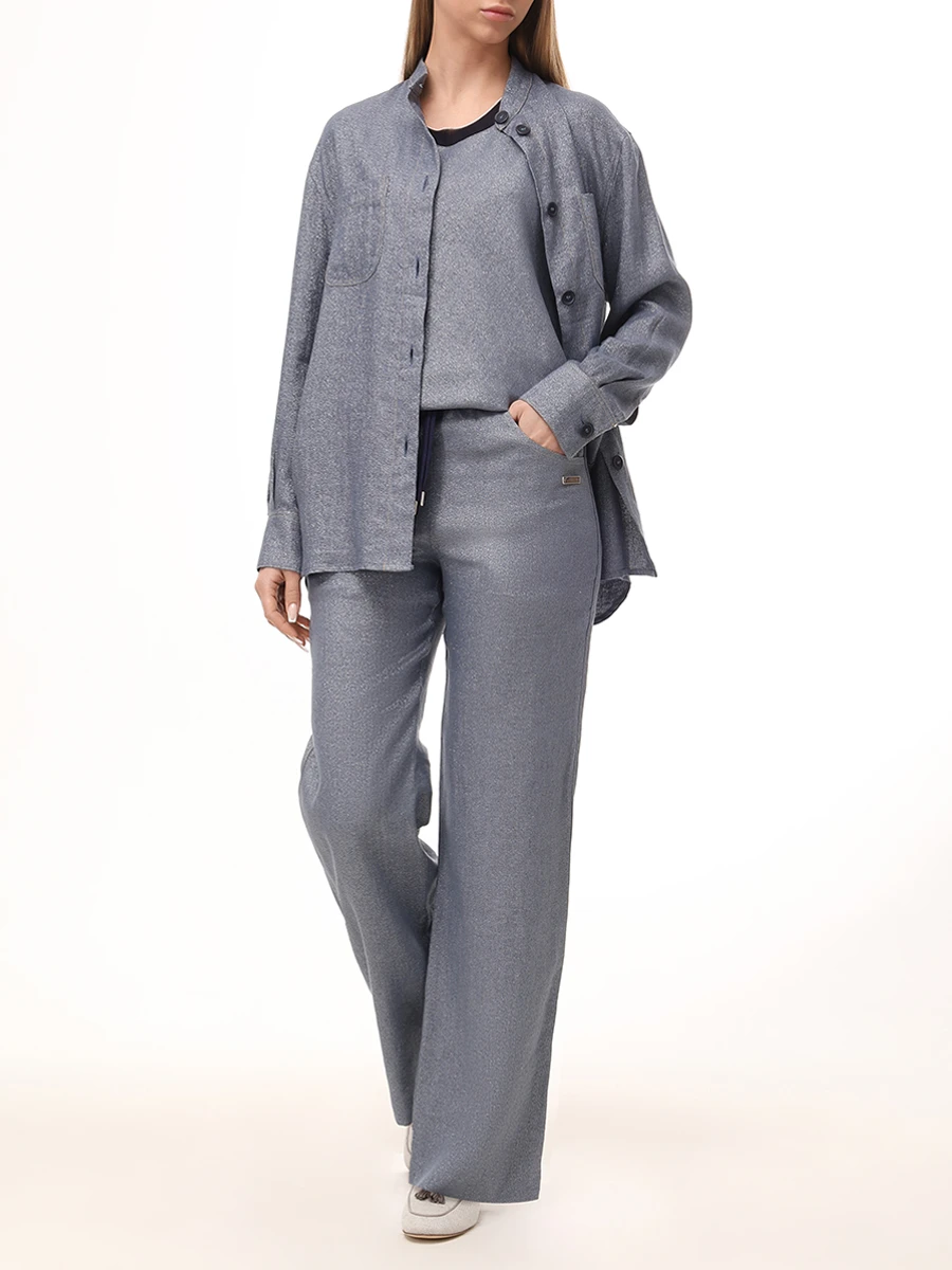 Брюки льняные MANZONI 24 25PM654-TWIL б Синий  Фото 2