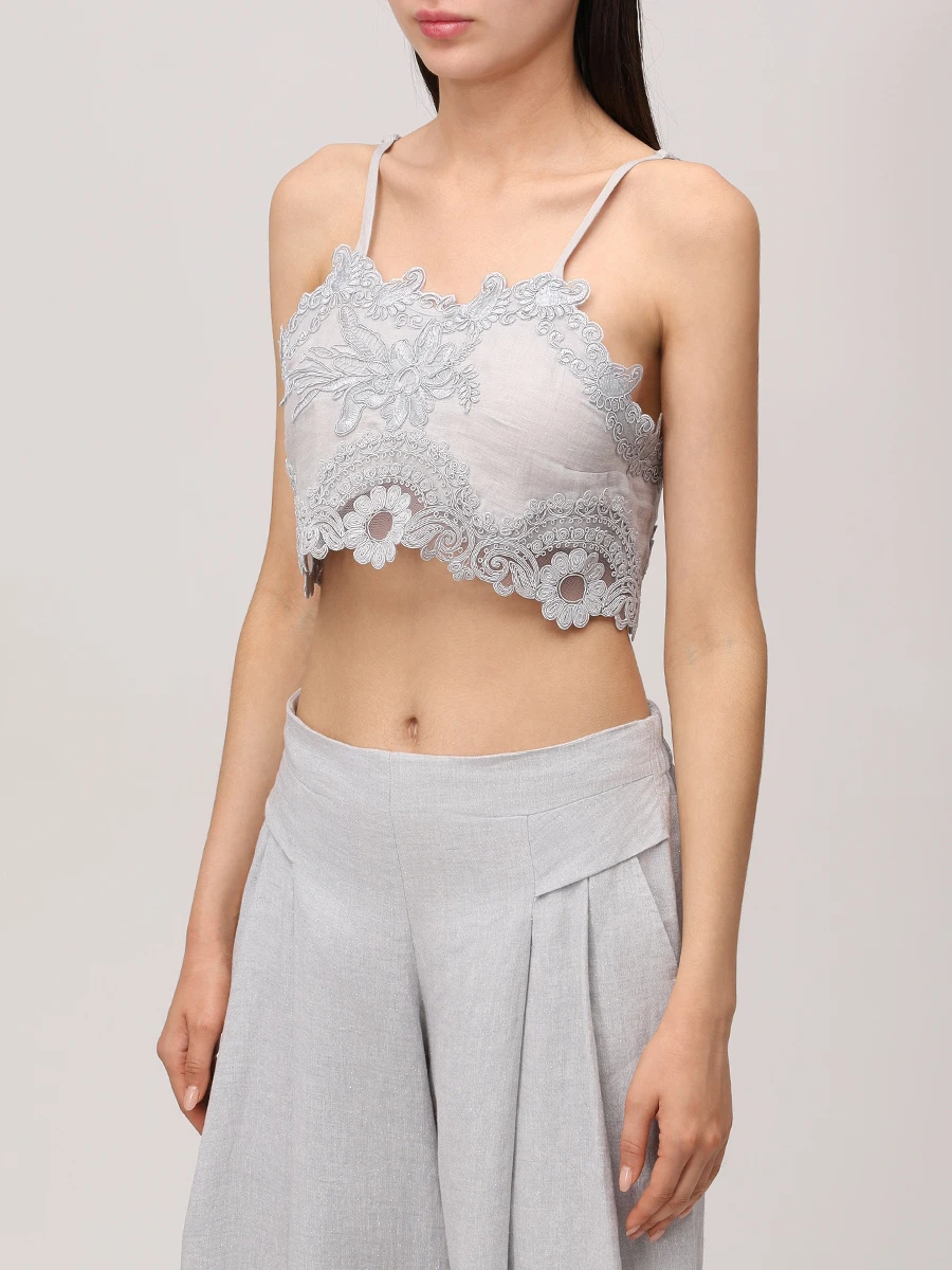 Кроп-топ с кружевом MAURIZIO W08100679 Серый  Фото 4