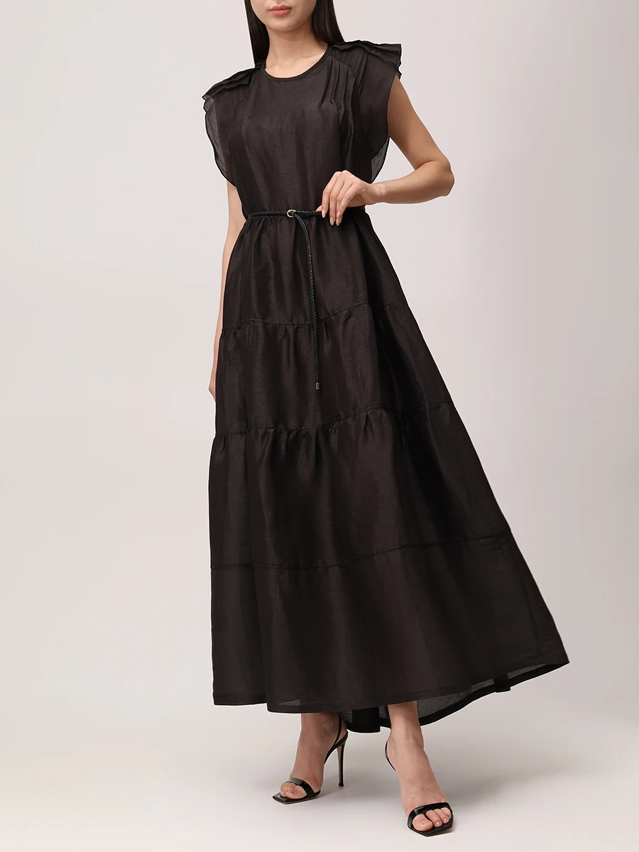 Платье изо льна и шелка MAURIZIO W06330479 Черный  Фото 3