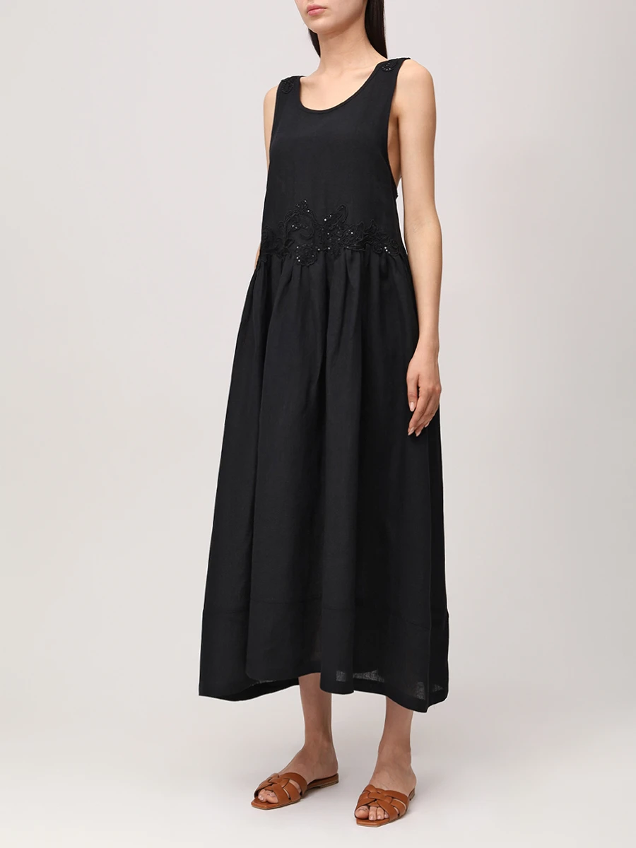 Платье льняное MAURIZIO W06281079 Черный  Фото 5