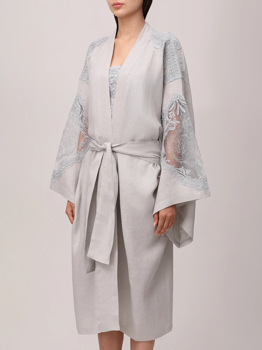 Кардиган льняной MAURIZIO W07010679 Серый  Фото 4