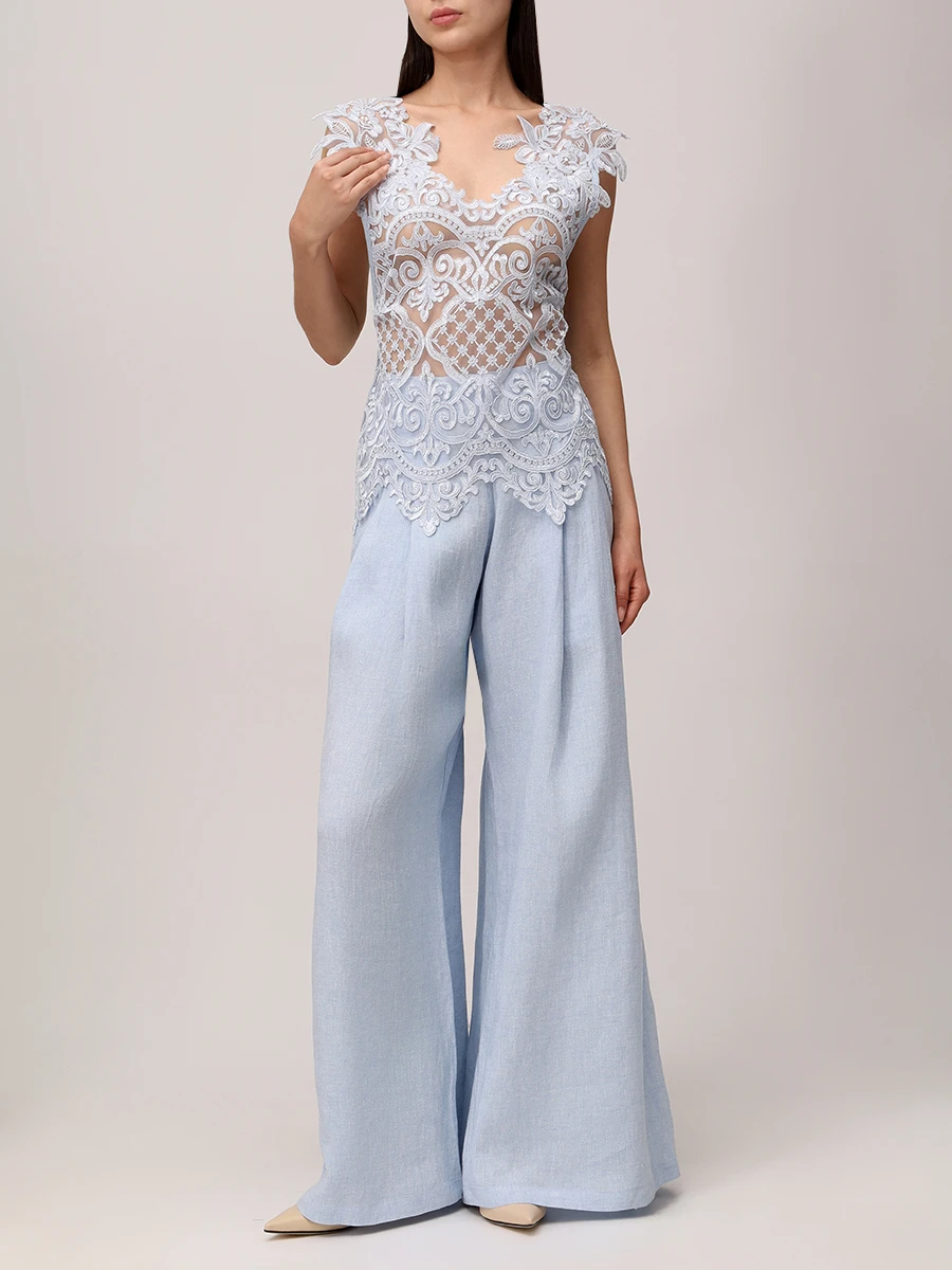 Брюки льняные MAURIZIO W01130179 Голубой  Фото 2