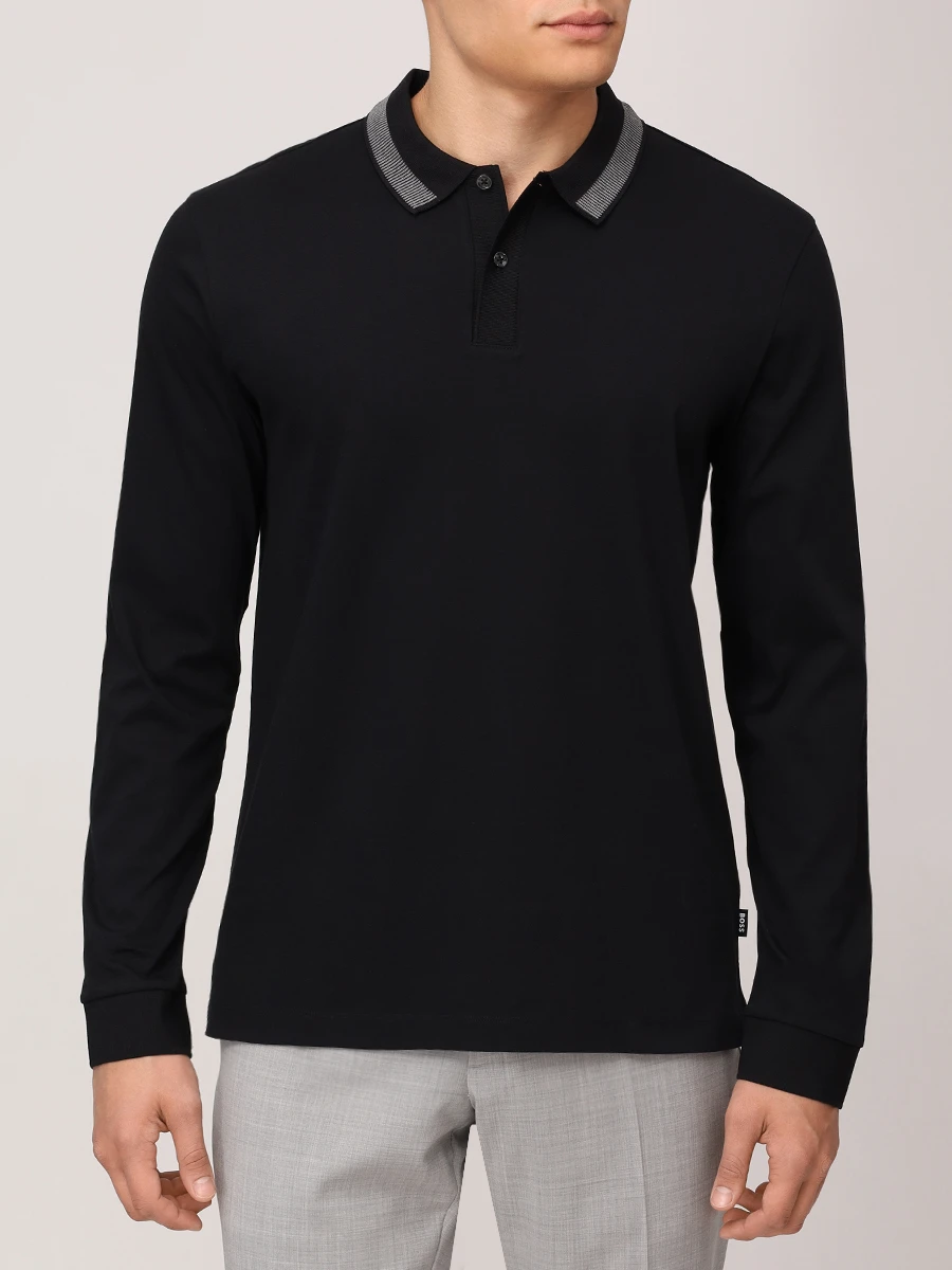 Поло Slim Fit хлопковое BOSS 50531787/001 Черный  Фото 4