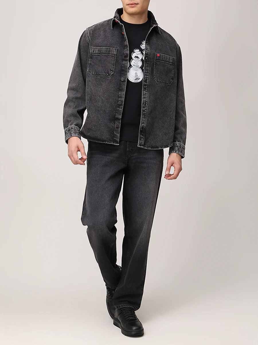 Джинсы Relaxed Tapered Fit хлопковые HUGO 50533606/019 Серый  Фото 2