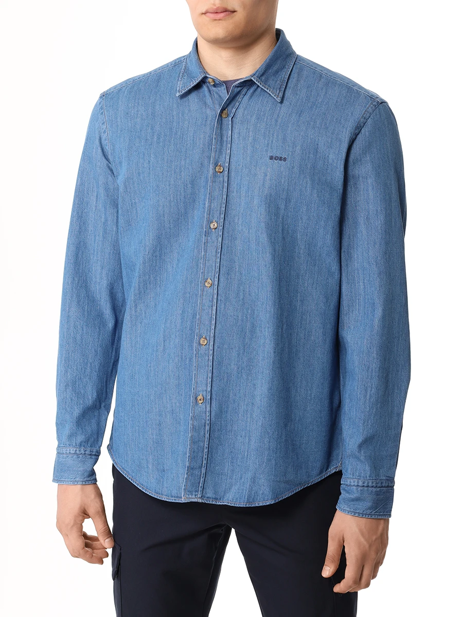 Рубашка Regular Fit хлопковая BOSS 50520279/410 Синий  Фото 4