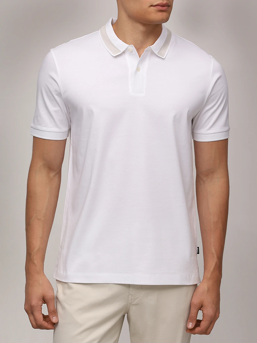 Поло Slim Fit хлопковое BOSS 50531791/100 Белый  Фото 4