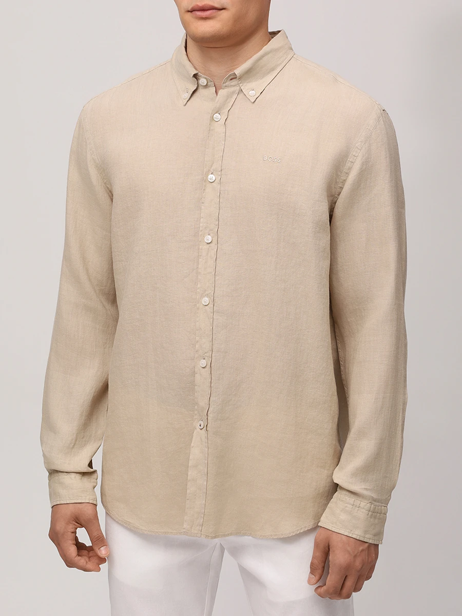 Рубашка Slim Fit льняная BOSS 50520283/275 Бежевый  Фото 4