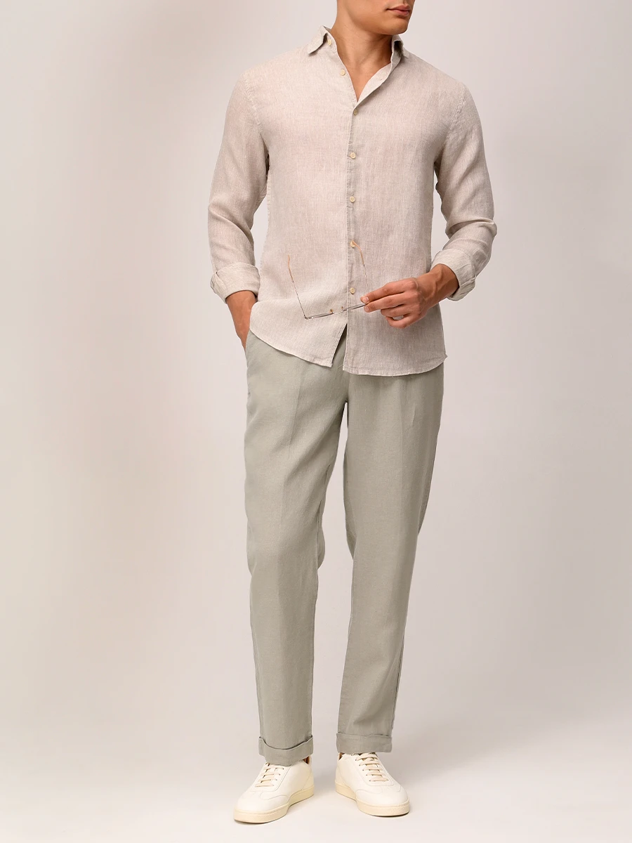 Рубашка Slim Fit льняная PAUL TAYLOR PT7CA L001 100 Бежевый  Фото 2