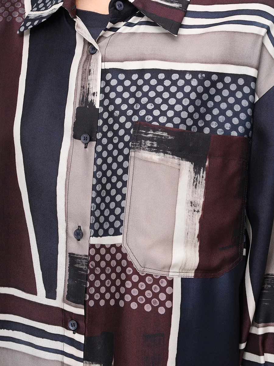 

Рубашка шелковая, Синий, E2553CA81A/4916 1019 Темно-