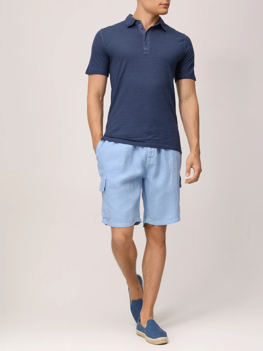 Поло льняное 120% LINO 32ALIM79GF/S0025F Синий  Фото 2
