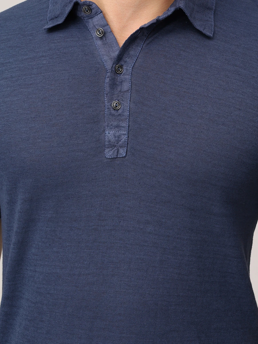 Поло льняное 120% LINO 32ALIM79GF/S0025F Синий  Фото 5