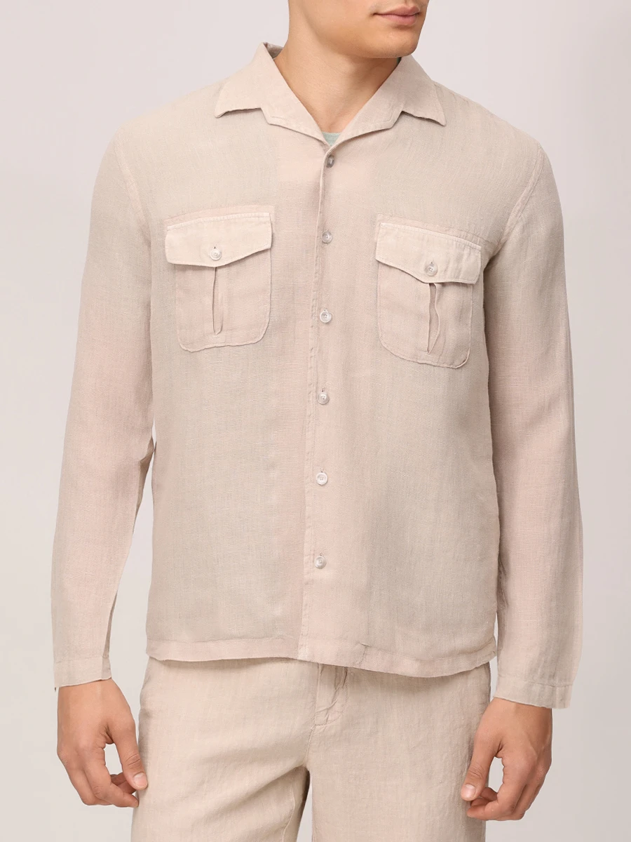 Рубашка льняная 120% LINO 32ALIM19QB/000096 Бежевый  Фото 4
