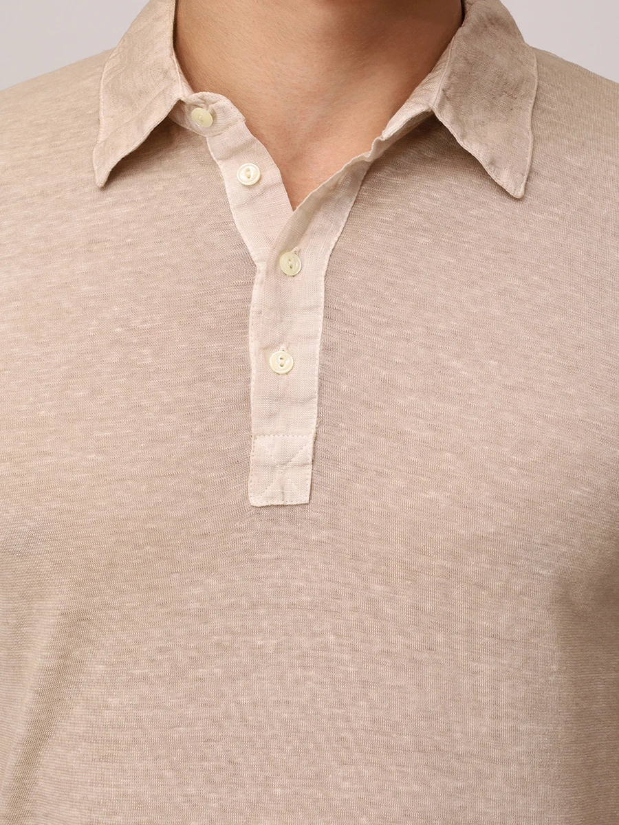 Поло льняное 120% LINO 32ALIM79GF/000095 Бежевый  Фото 5