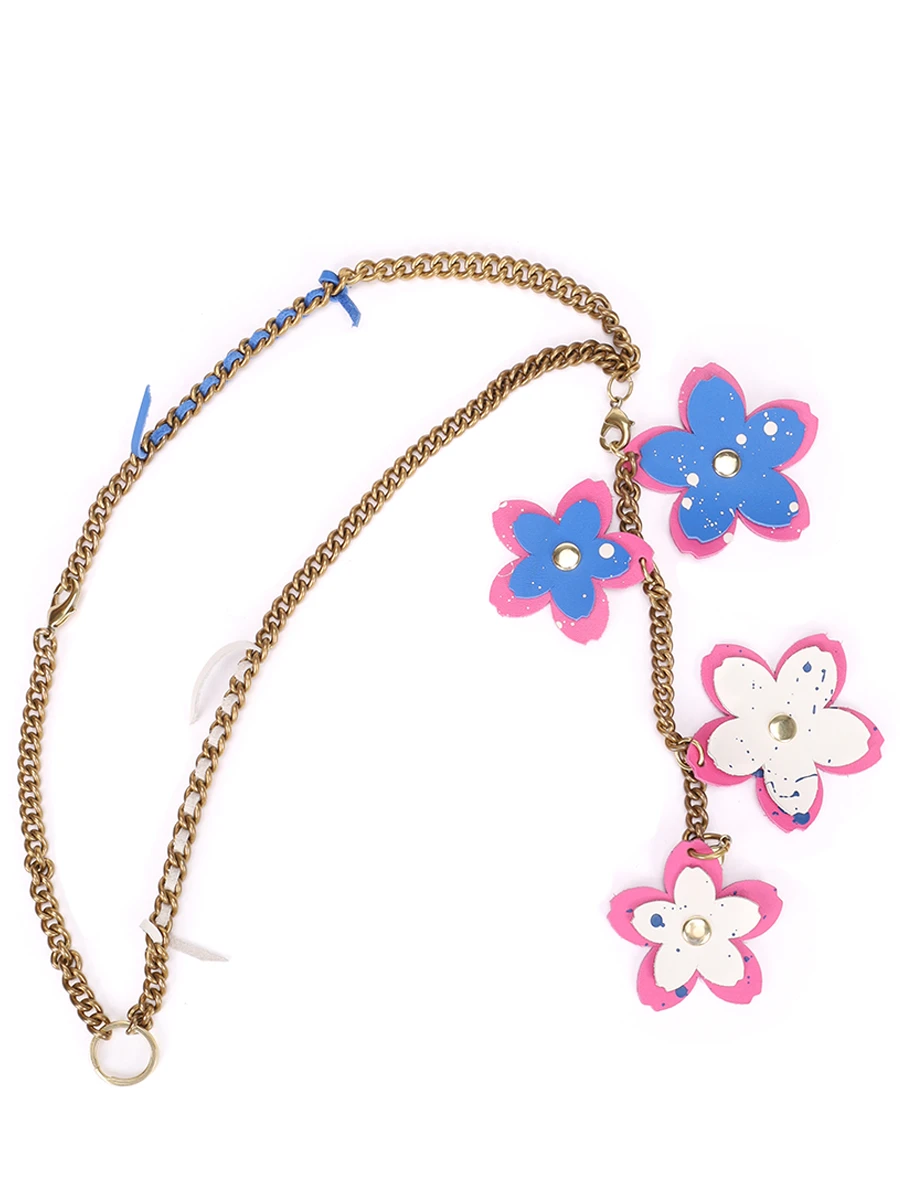 

Цепочка с подвесками, Белый, Сине-розовые цветы