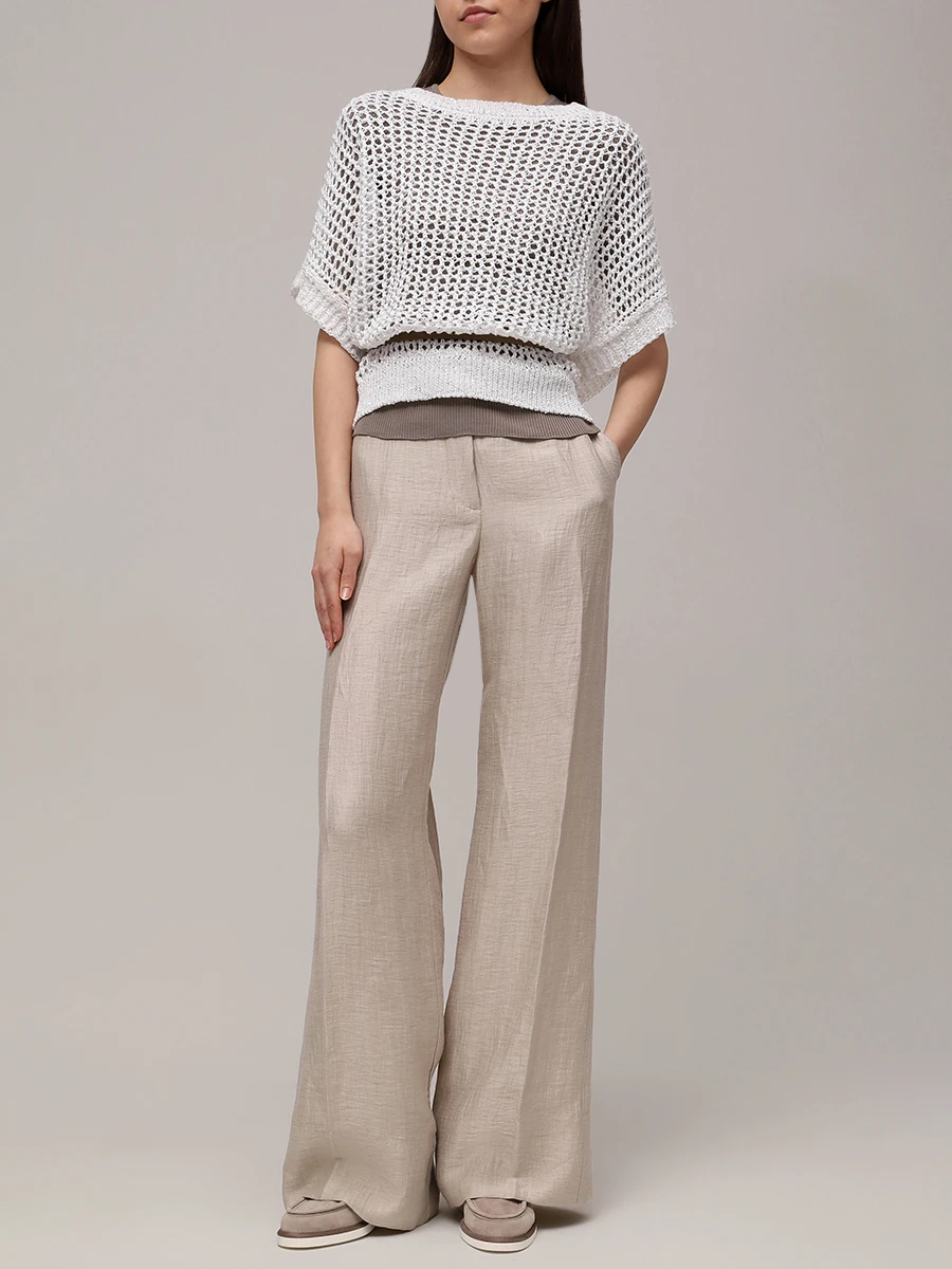 

Джемпер из хлопка и льна, Белый, 1325 0100