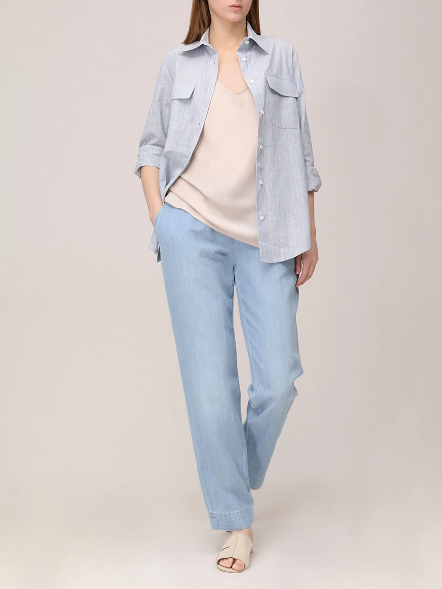 Брюки из хлопка и льна LORENA ANTONIAZZI E2539PA80O/9651 501 Голубой  Фото 2