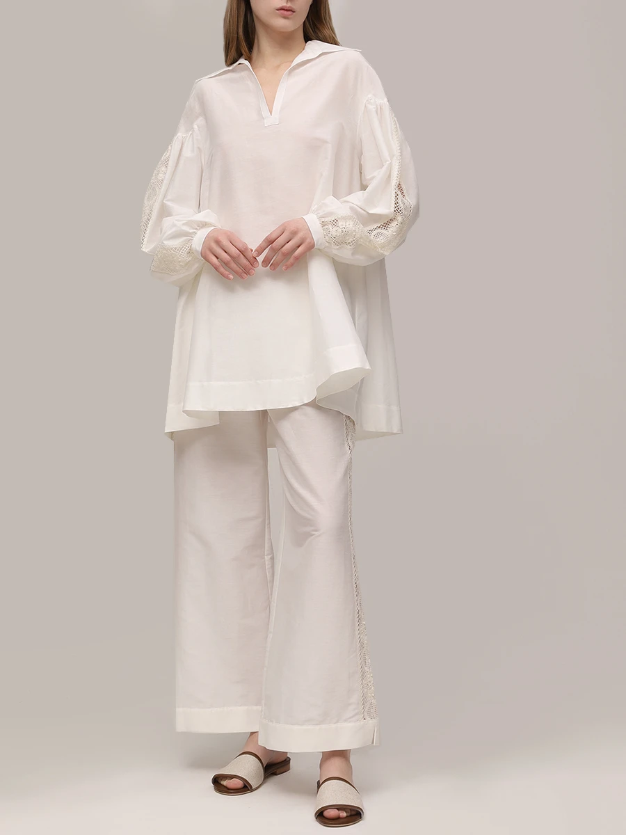 Костюм из хлопка и шелка LORENA ANTONIAZZI R2578CA52A/ R2578PA94B/4573 101 Белый  Фото 2