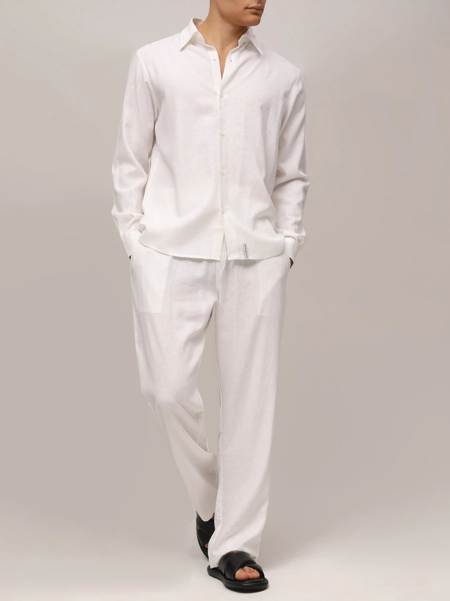 Рубашка из вискозы и льна HINNOMINATE HMABM01347 BIANCO Белый  Фото 2