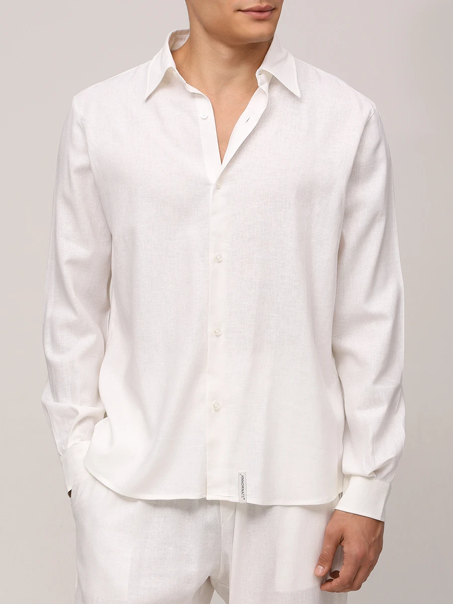 Рубашка из вискозы и льна HINNOMINATE HMABM01347 BIANCO Белый  Фото 4