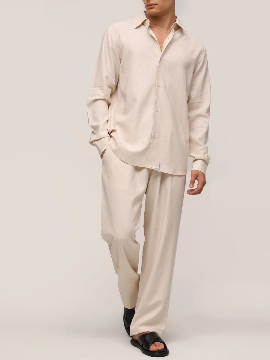 Брюки изо льна и вискозы HINNOMINATE HMABM01349 ECRU Кремовый  Фото 2
