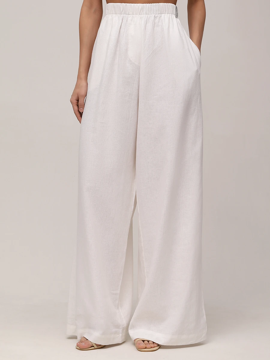 Брюки из вискозы и льна HINNOMINATE HMABW01852 BIANCO Белый  Фото 4