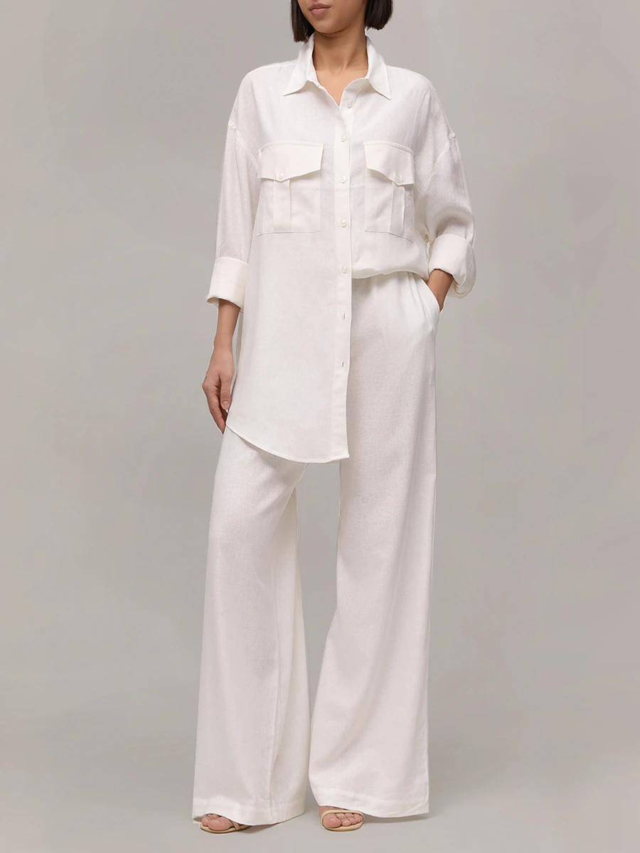 Рубашка из вискозы и льна HINNOMINATE HMABW01845 BIANCO Белый  Фото 2