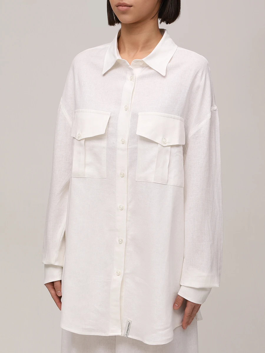 Рубашка из вискозы и льна HINNOMINATE HMABW01845 BIANCO Белый  Фото 4