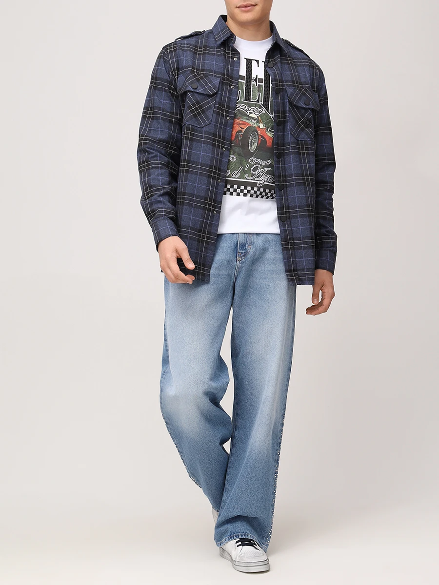 Джинсы Regular Fit хлопковые PHILIPP PLEIN MDT4039/07FR Голубой  Фото 2