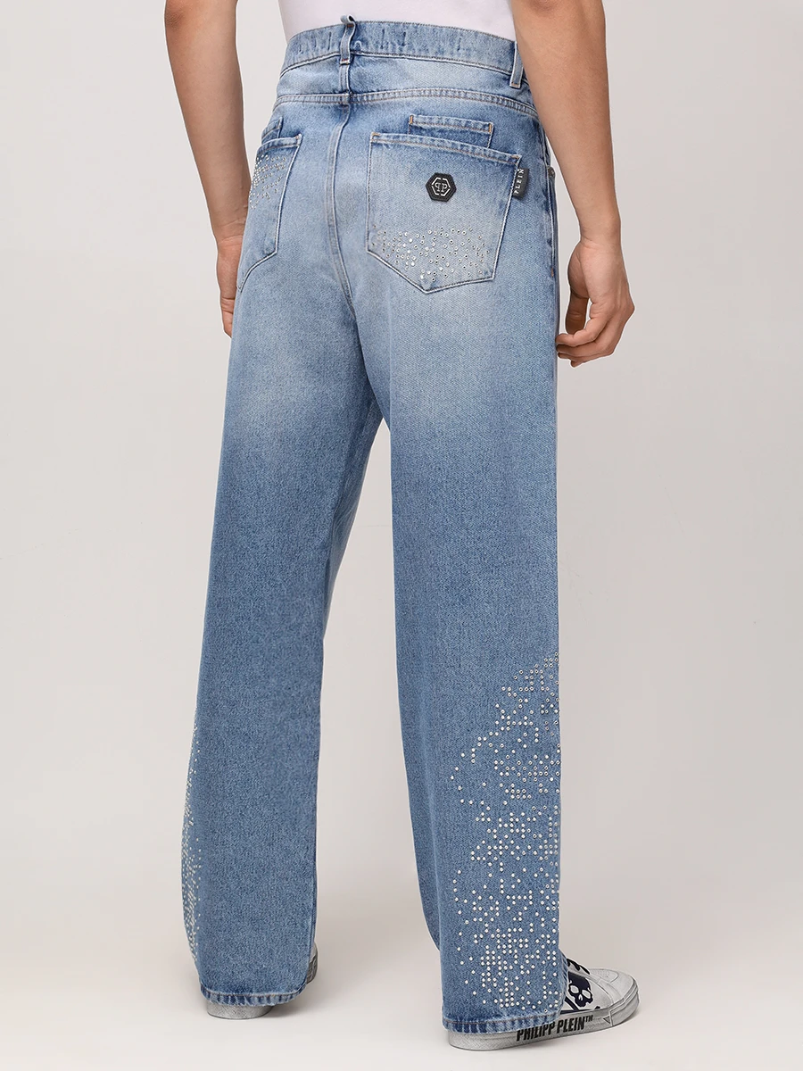 Джинсы Regular Fit хлопковые PHILIPP PLEIN MDT4039/07FR Голубой  Фото 3