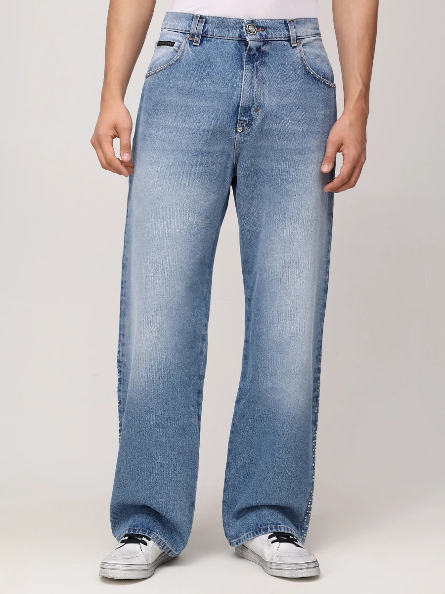 Джинсы Regular Fit хлопковые PHILIPP PLEIN MDT4039/07FR Голубой  Фото 4