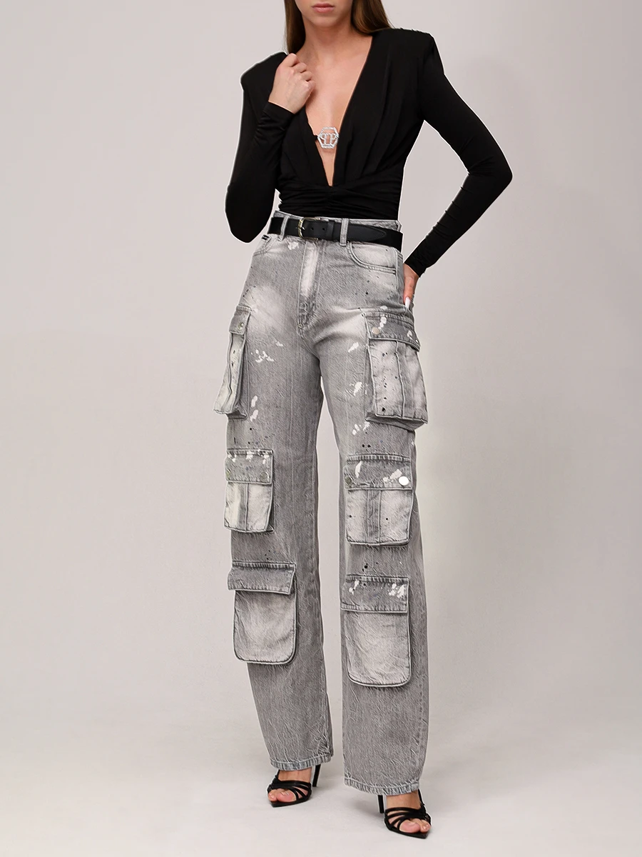 Джинсы-карго хлопковые PHILIPP PLEIN WDT2764/10GX Серый  Фото 2