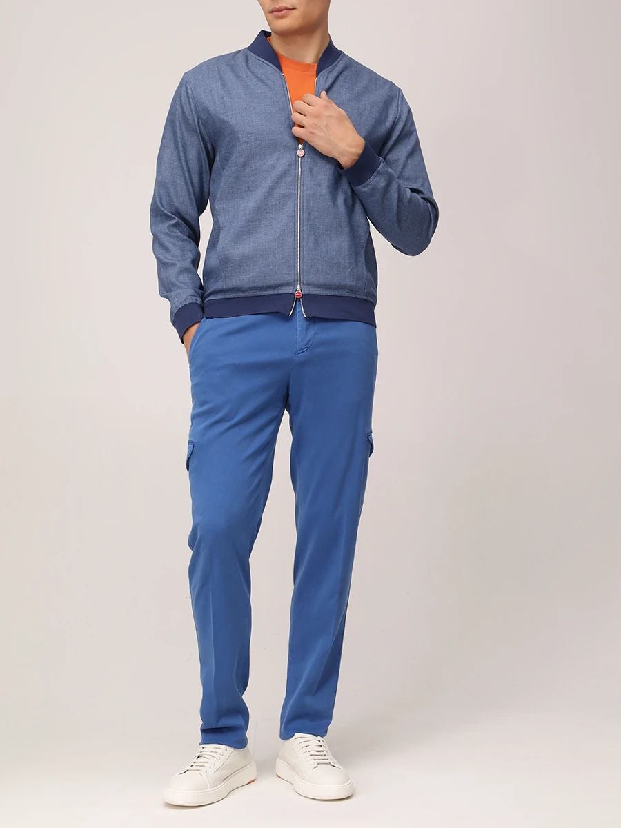 Бомбер льняной KITON UGO001H0921603001 Синий  Фото 2