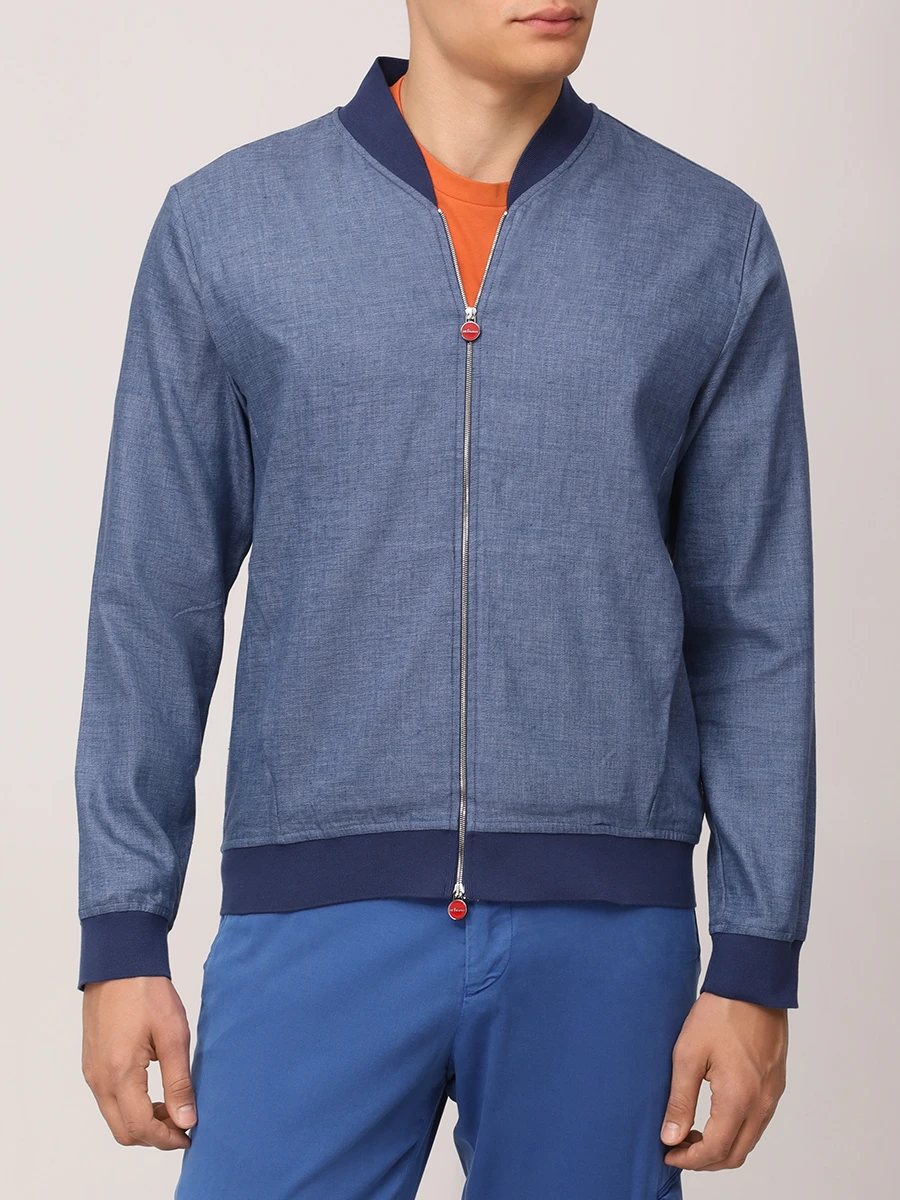 Бомбер льняной KITON UGO001H0921603001 Синий  Фото 4