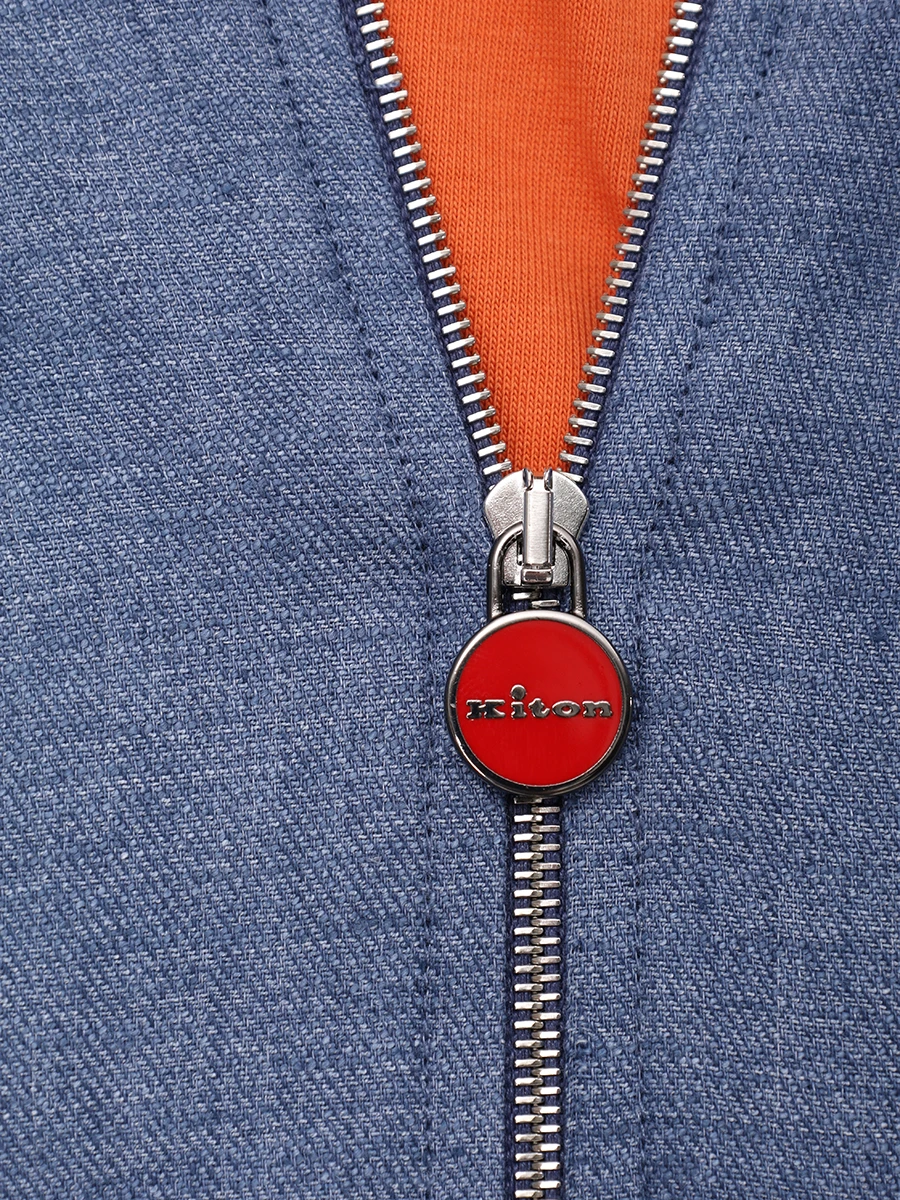 Бомбер льняной KITON UGO001H0921603001 Синий  Фото 6