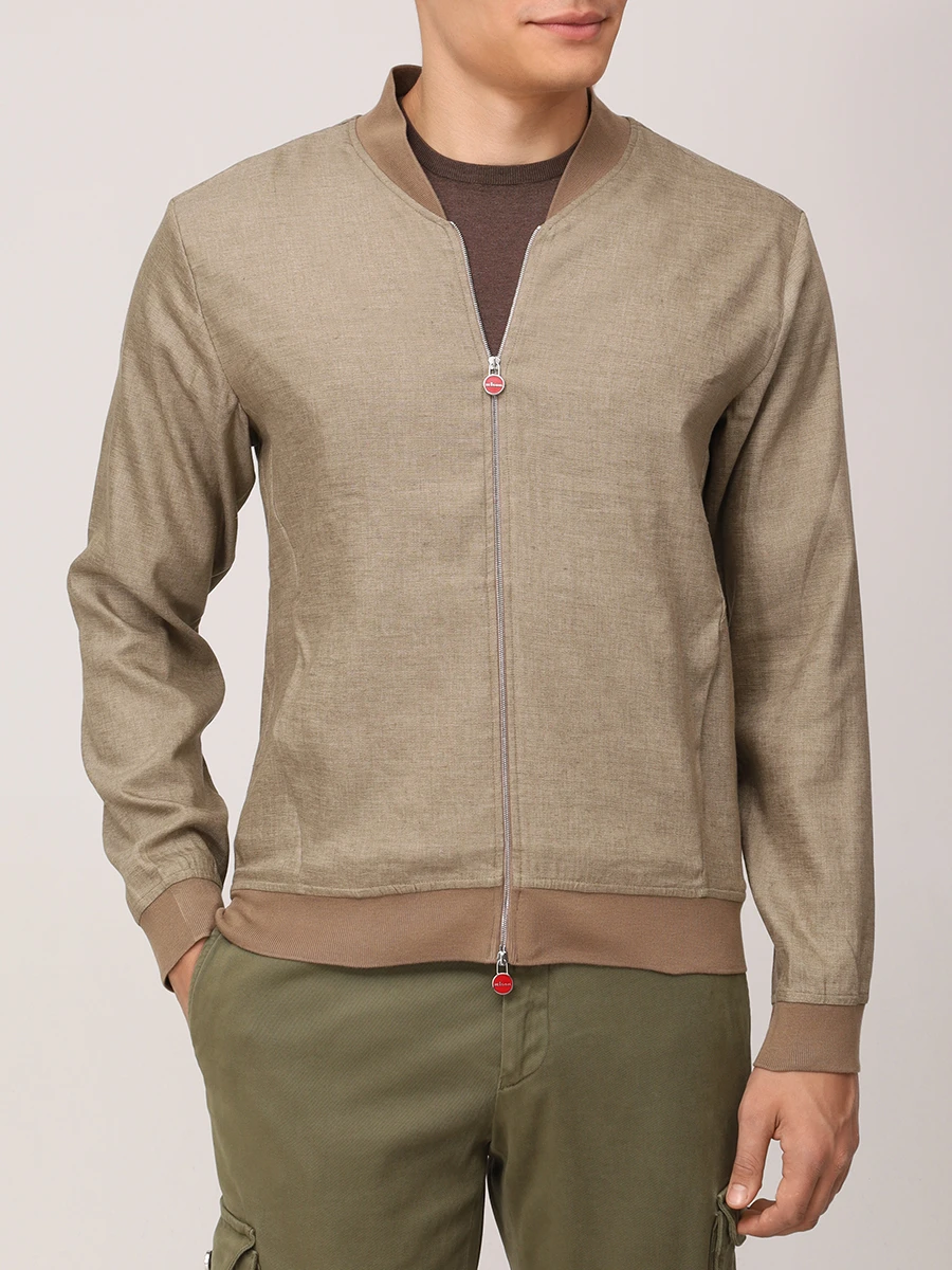 Бомбер льняной KITON UGO001H0921607000 Бежевый  Фото 4