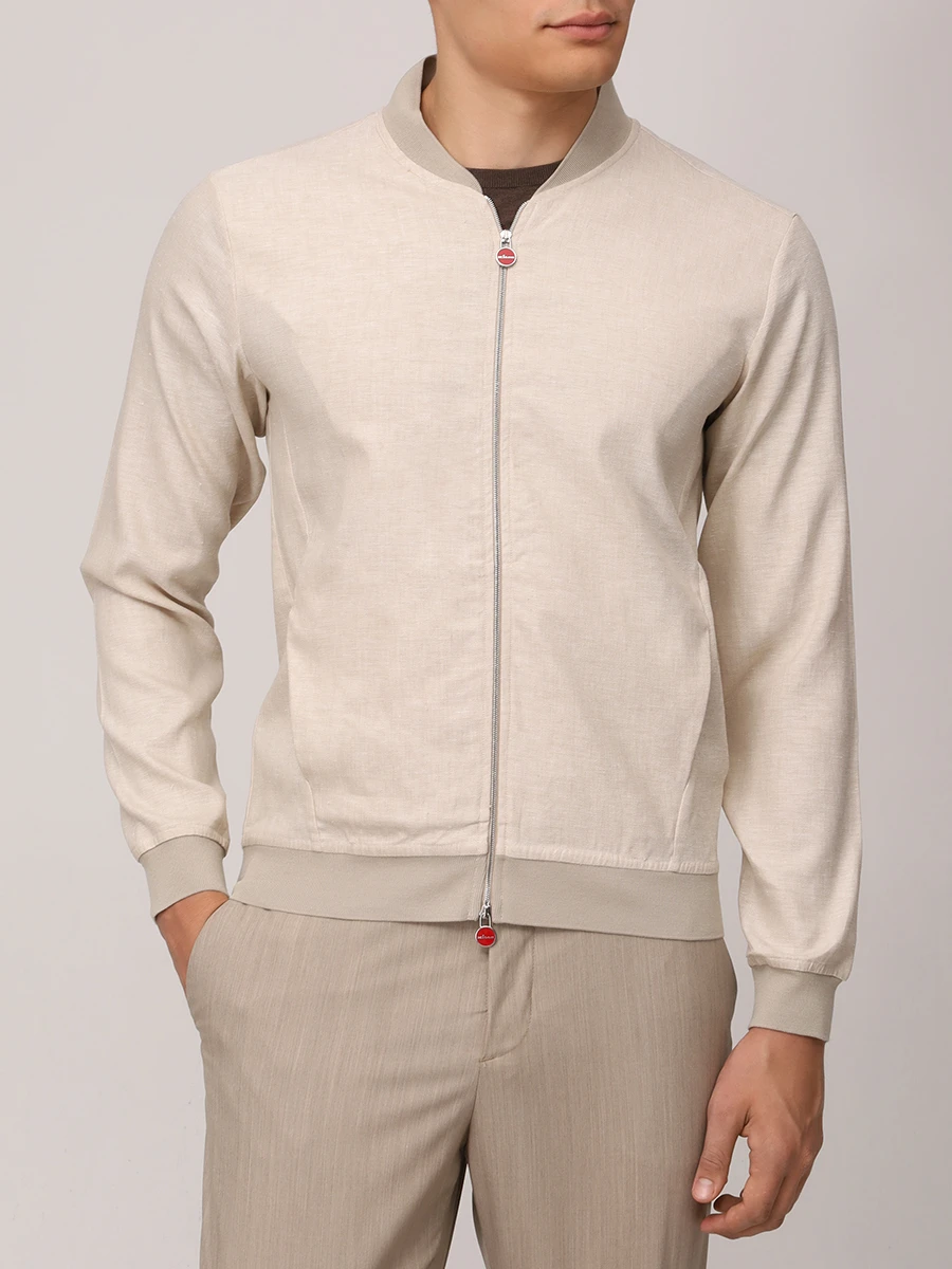 Бомбер льняной KITON UGO001H0921605000 Бежевый  Фото 4