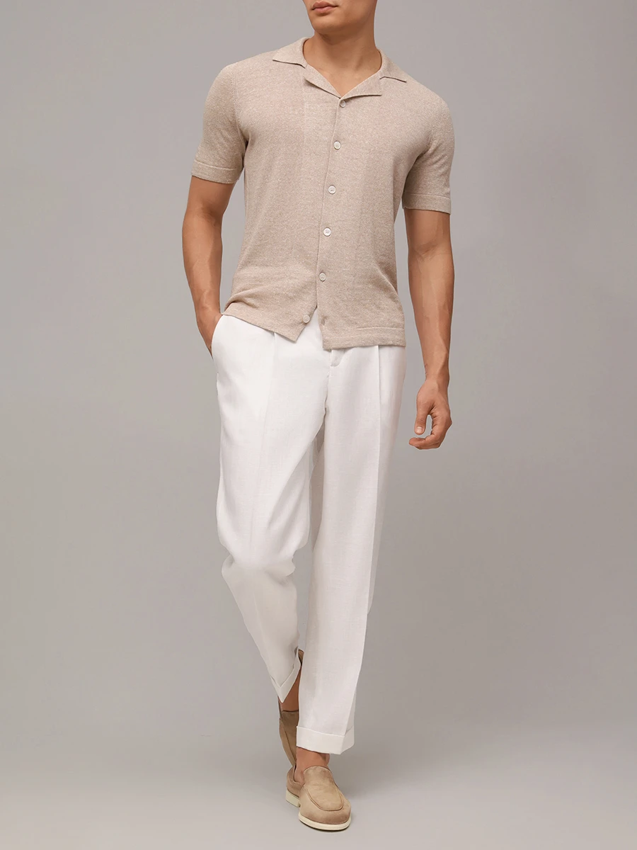 Рубашка из хлопка и льна BARBA 18637/57584/0109 Бежевый  Фото 2