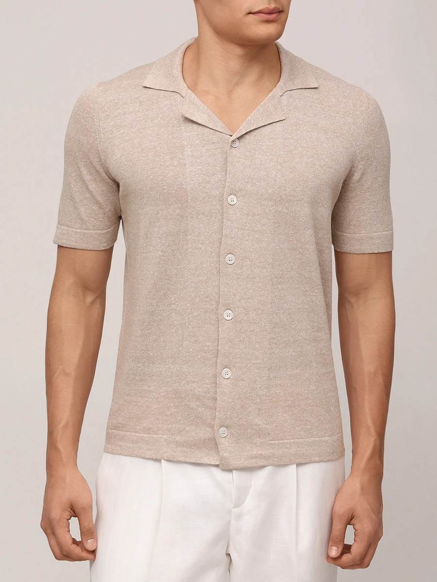 Рубашка из хлопка и льна BARBA 18637/57584/0109 Бежевый  Фото 4