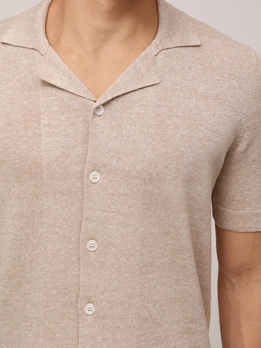 Рубашка из хлопка и льна BARBA 18637/57584/0109 Бежевый  Фото 5