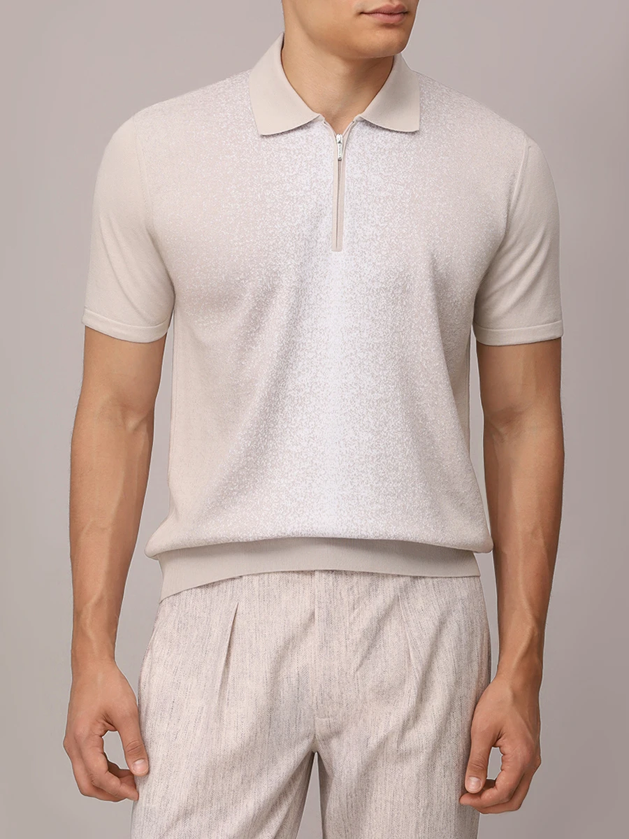 Поло из хлопка и шелка BERTOLO LUXURY MENSWEAR 902452/002472/0081 Бежевый  Фото 4