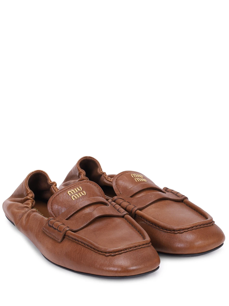 Мокасины кожаные MIU MIU 5D341EF005EFX F0316 Коричневый  Фото 2