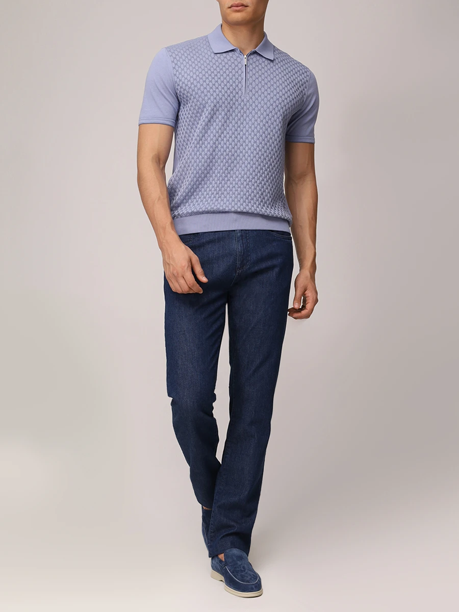 Поло из хлопка и шелка BERTOLO LUXURY MENSWEAR 902200/002054/1185 Голубой  Фото 2