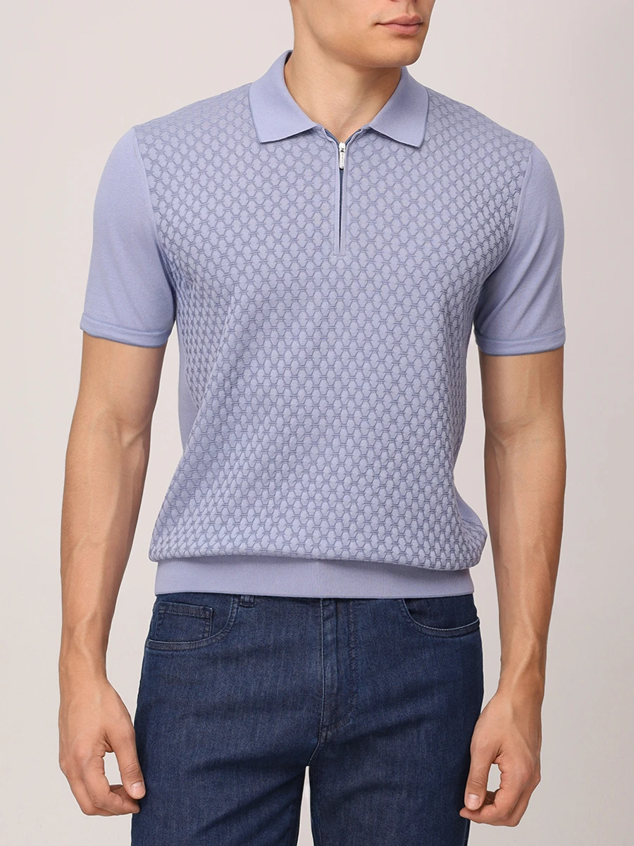 Поло из хлопка и шелка BERTOLO LUXURY MENSWEAR 902200/002054/1185 Голубой  Фото 4