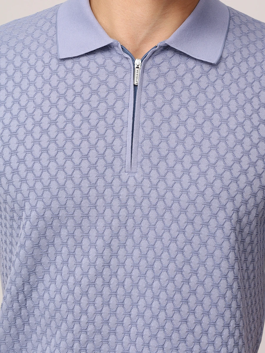 Поло из хлопка и шелка BERTOLO LUXURY MENSWEAR 902200/002054/1185 Голубой  Фото 5