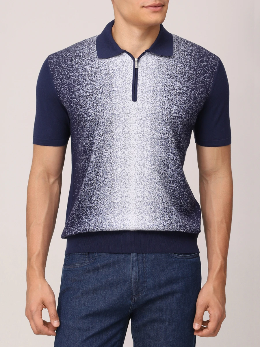 Поло из хлопка и шелка BERTOLO LUXURY MENSWEAR 902452/002472/1257 Синий  Фото 4