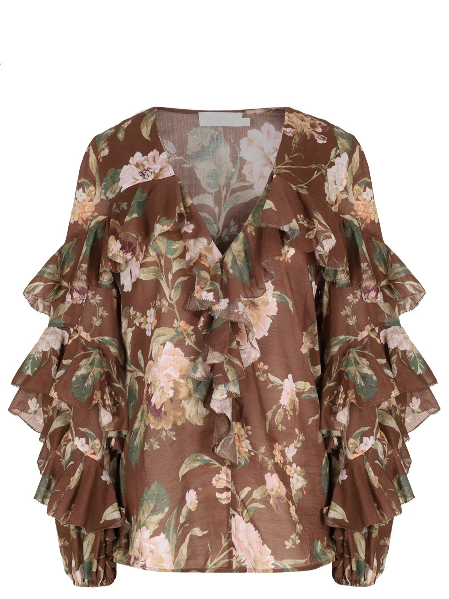 

Блуза хлопковая, Коричневый, 1215TRS252