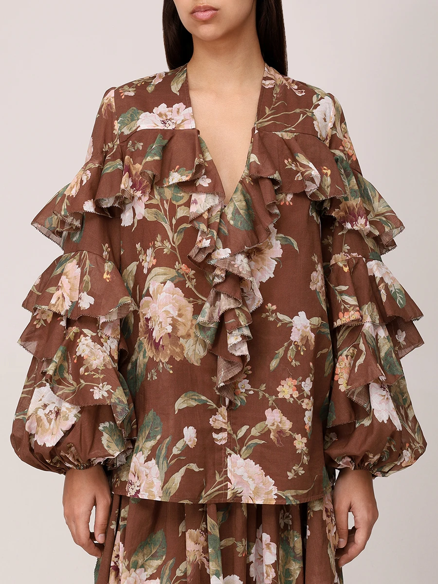 

Блуза хлопковая, Коричневый, 1215TRS252